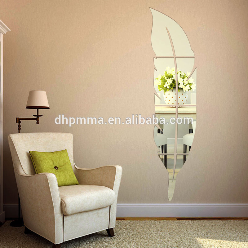 Feather Shaped Acrylic Safety Wall Mirror Sticker Decoration High Quality Adhesive Acrylic Mirror Sheets